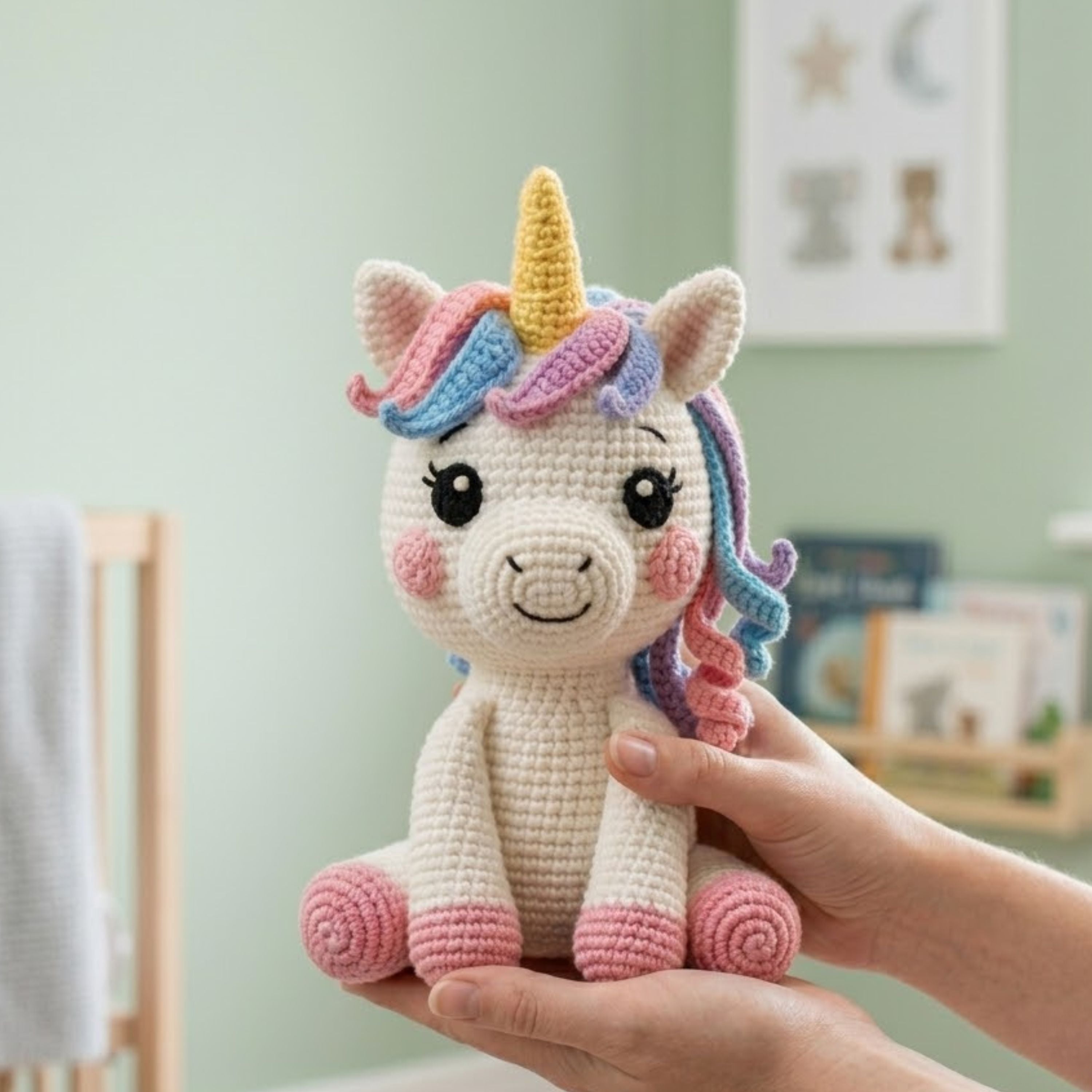 Handmade Crochet Unicorn Plush, Cute Amigurumi Unicorn Doll, Rainbow Yarn Horse Toy, Soft Stuffed Animal Gift for Kids Nursery Decor