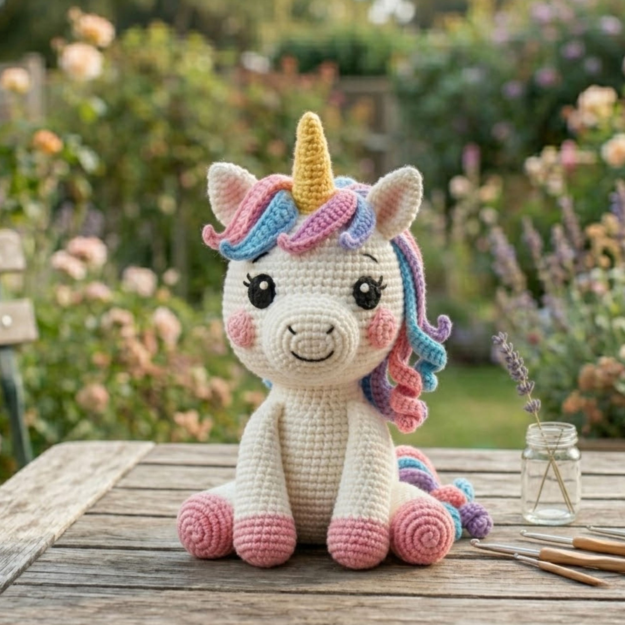 Handmade Crochet Unicorn Plush, Cute Amigurumi Unicorn Doll, Rainbow Yarn Horse Toy, Soft Stuffed Animal Gift for Kids Nursery Decor