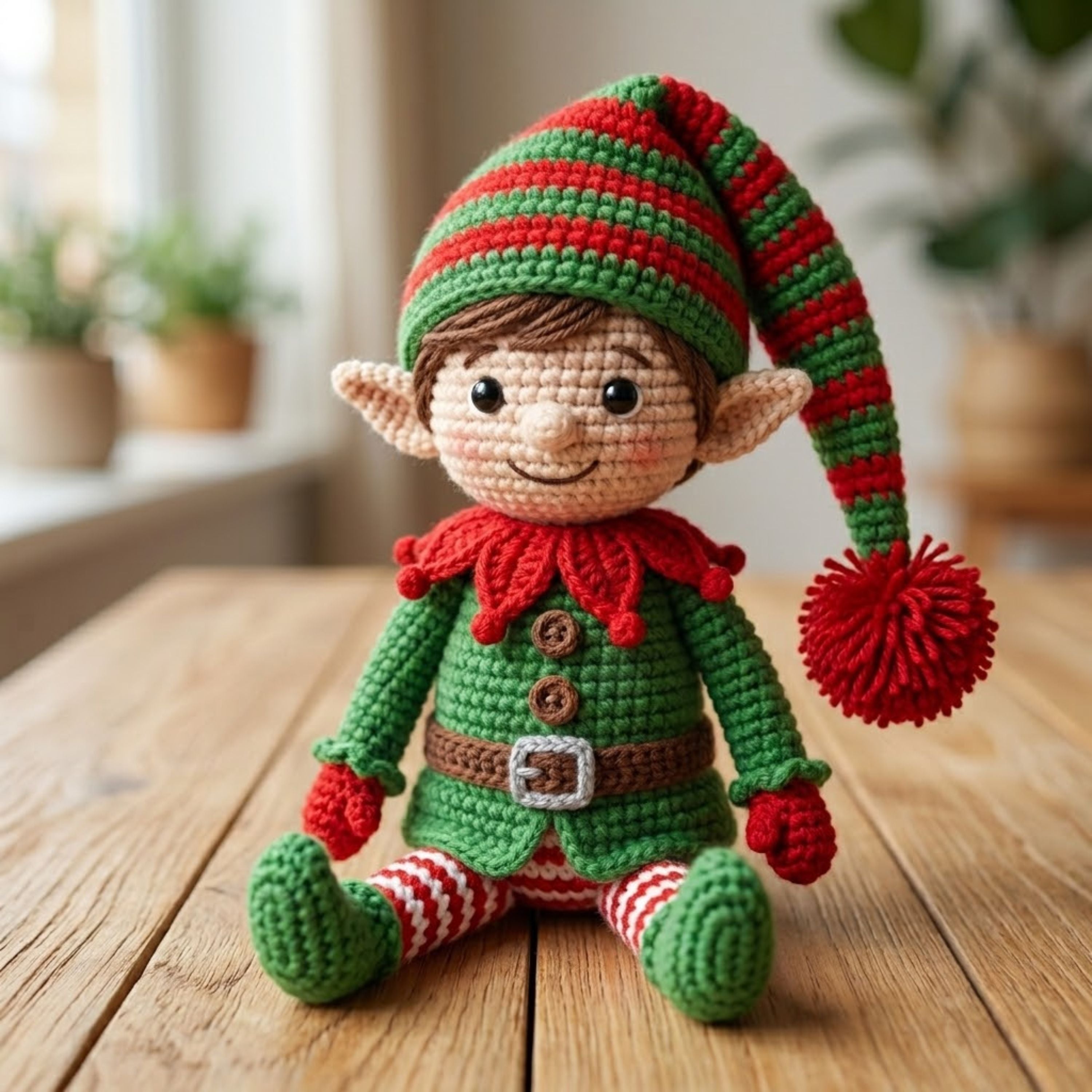 Handmade Crochet Christmas Elf Plush, Cute Amigurumi Elf Doll, Holiday Yarn Toy, Soft Santa Helper Gift for Kids Xmas Decor