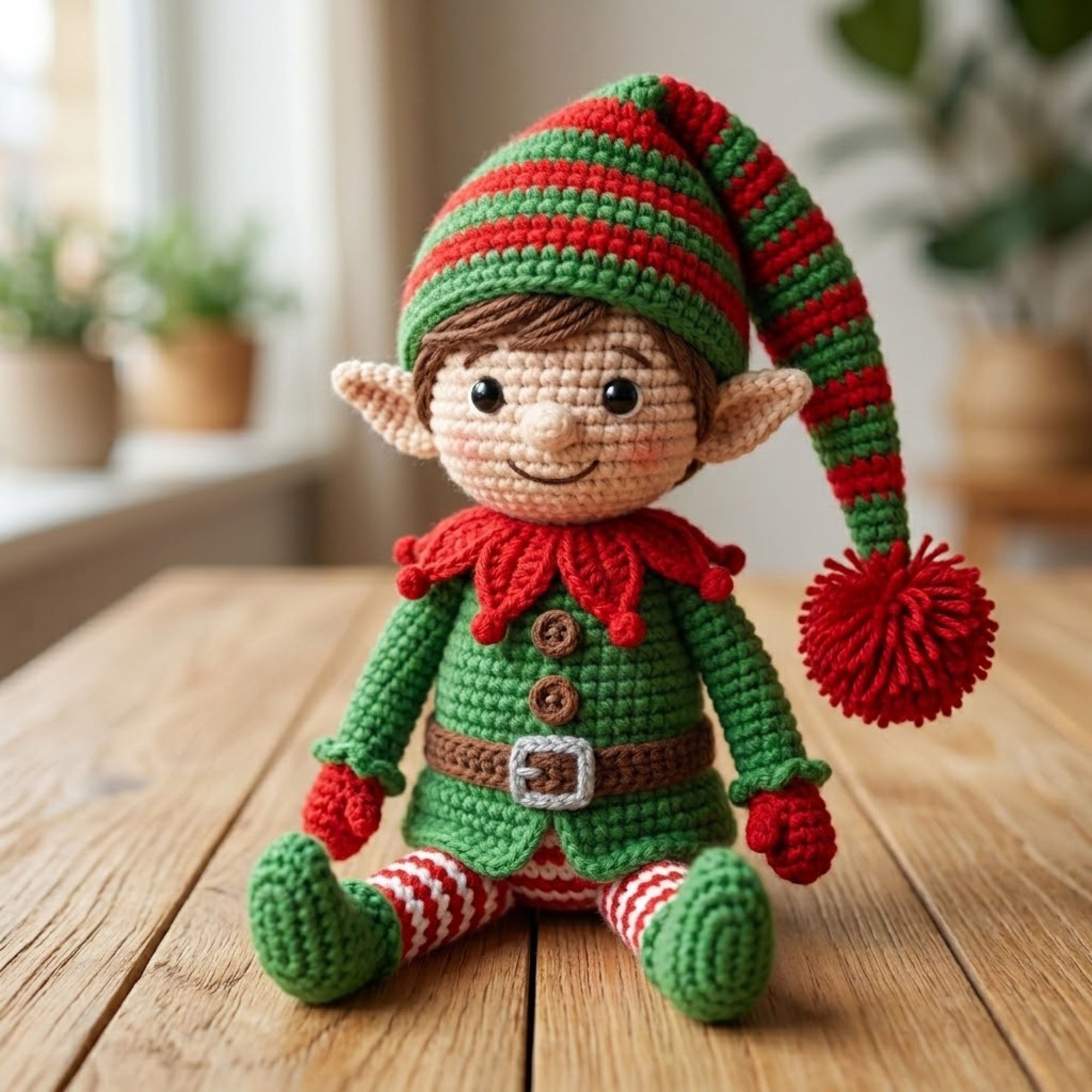 Handmade Crochet Christmas Elf Plush, Cute Amigurumi Elf Doll, Holiday Yarn Toy, Soft Santa Helper Gift for Kids Xmas Decor
