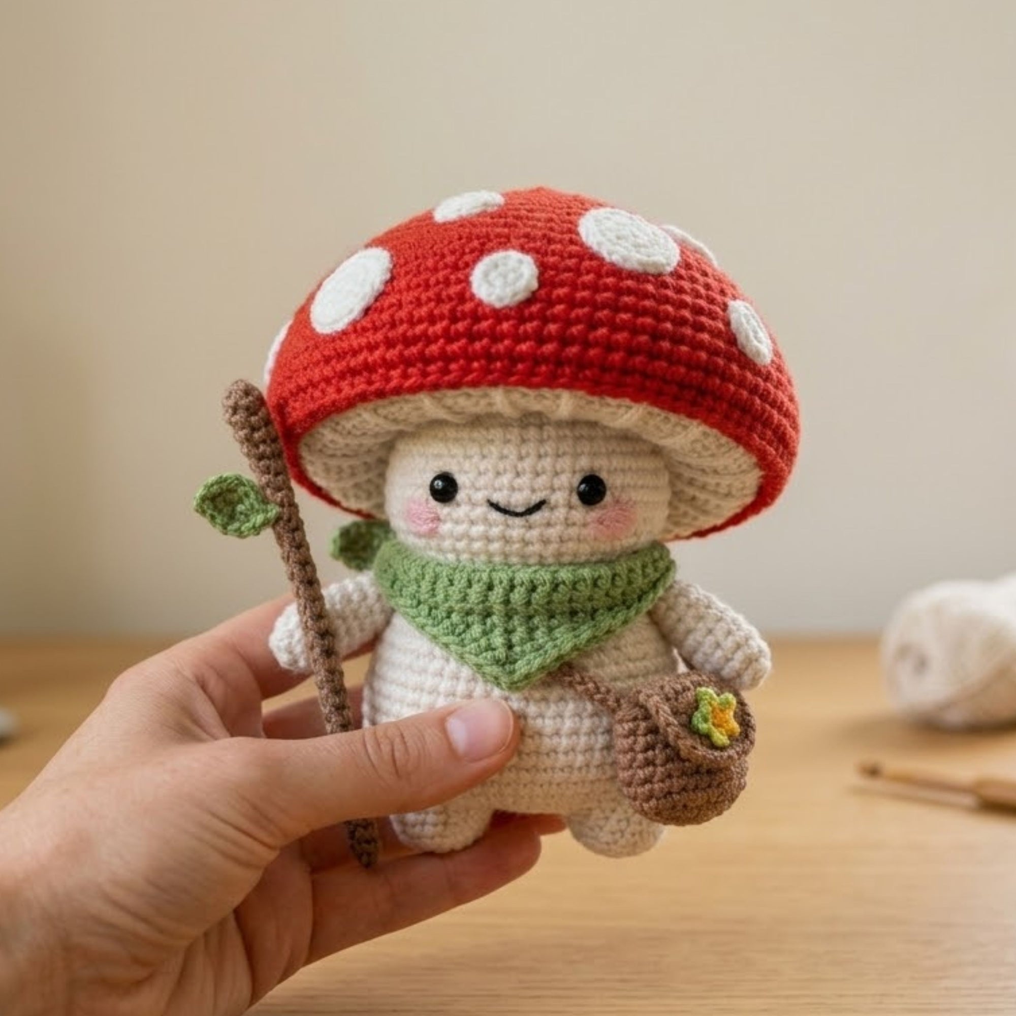 Handmade Crochet Mushroom Plush, Cute Amigurumi Toadstool Doll, Forest Fairy Yarn Toy, Woodland Gift for Kids Room Decor