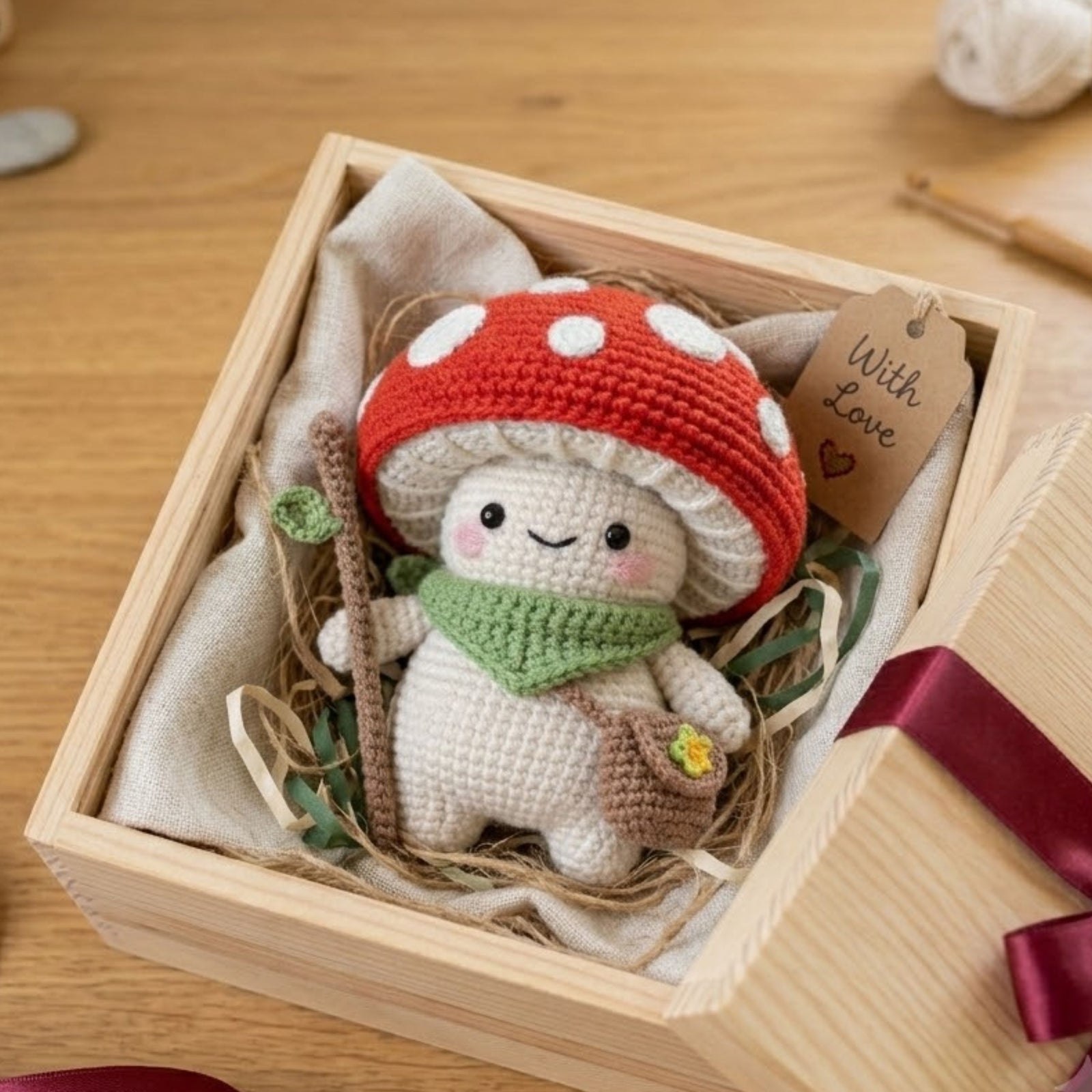 Handmade Crochet Mushroom Plush, Cute Amigurumi Toadstool Doll, Forest Fairy Yarn Toy, Woodland Gift for Kids Room Decor
