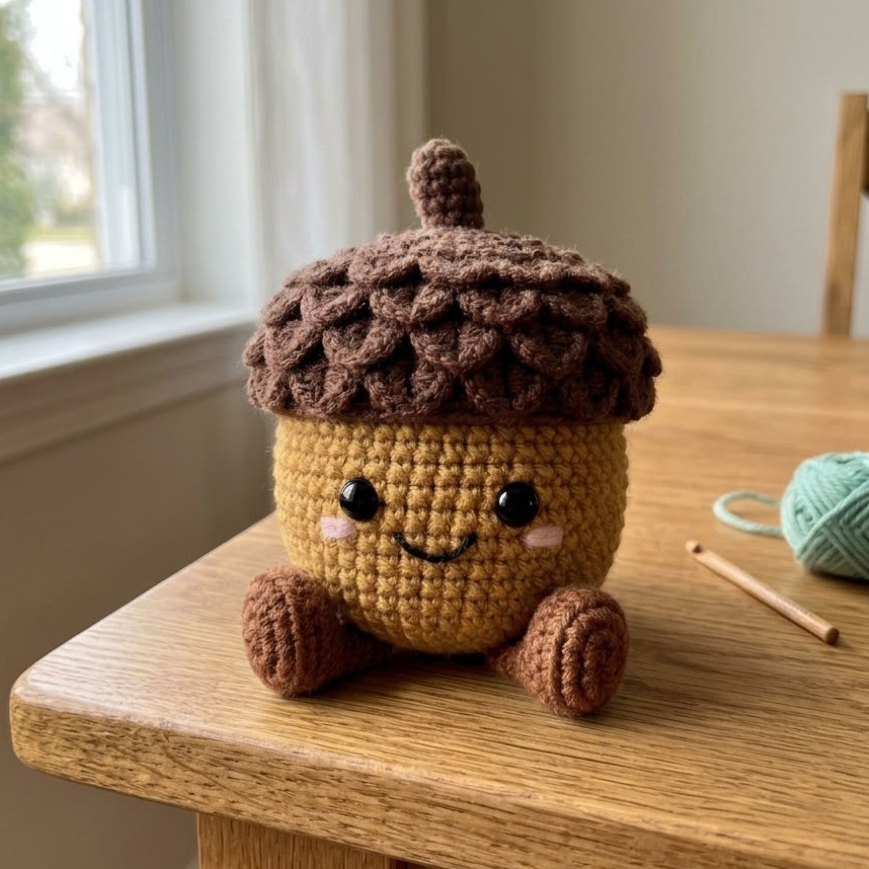 Handmade Crochet Acorn Plush, Cute Amigurumi Acorn Doll, Autumn Fall Forest Yarn Toy, Soft Woodland Gift for Kids Nursery Home Decor