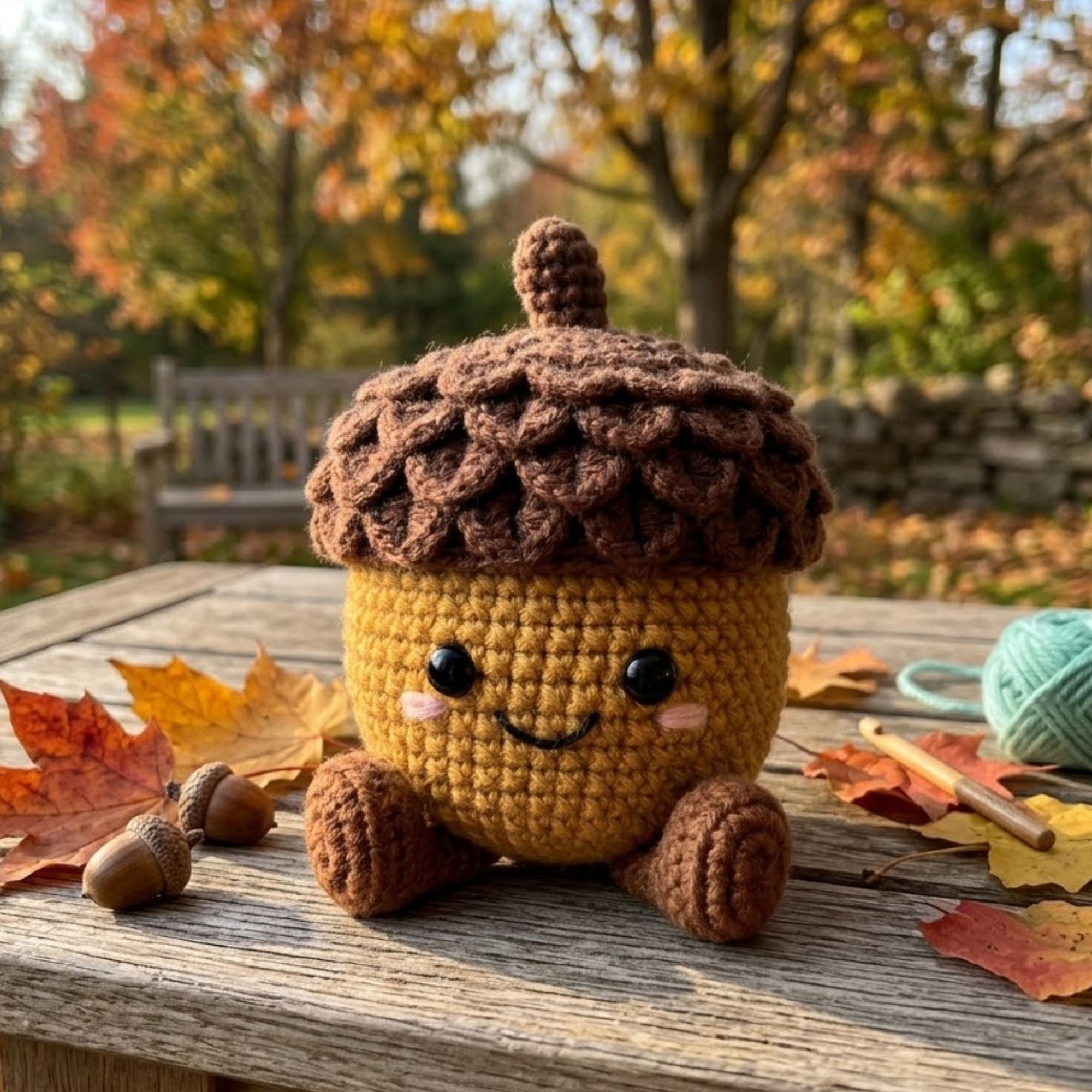 Handmade Crochet Acorn Plush, Cute Amigurumi Acorn Doll, Autumn Fall Forest Yarn Toy, Soft Woodland Gift for Kids Nursery Home Decor