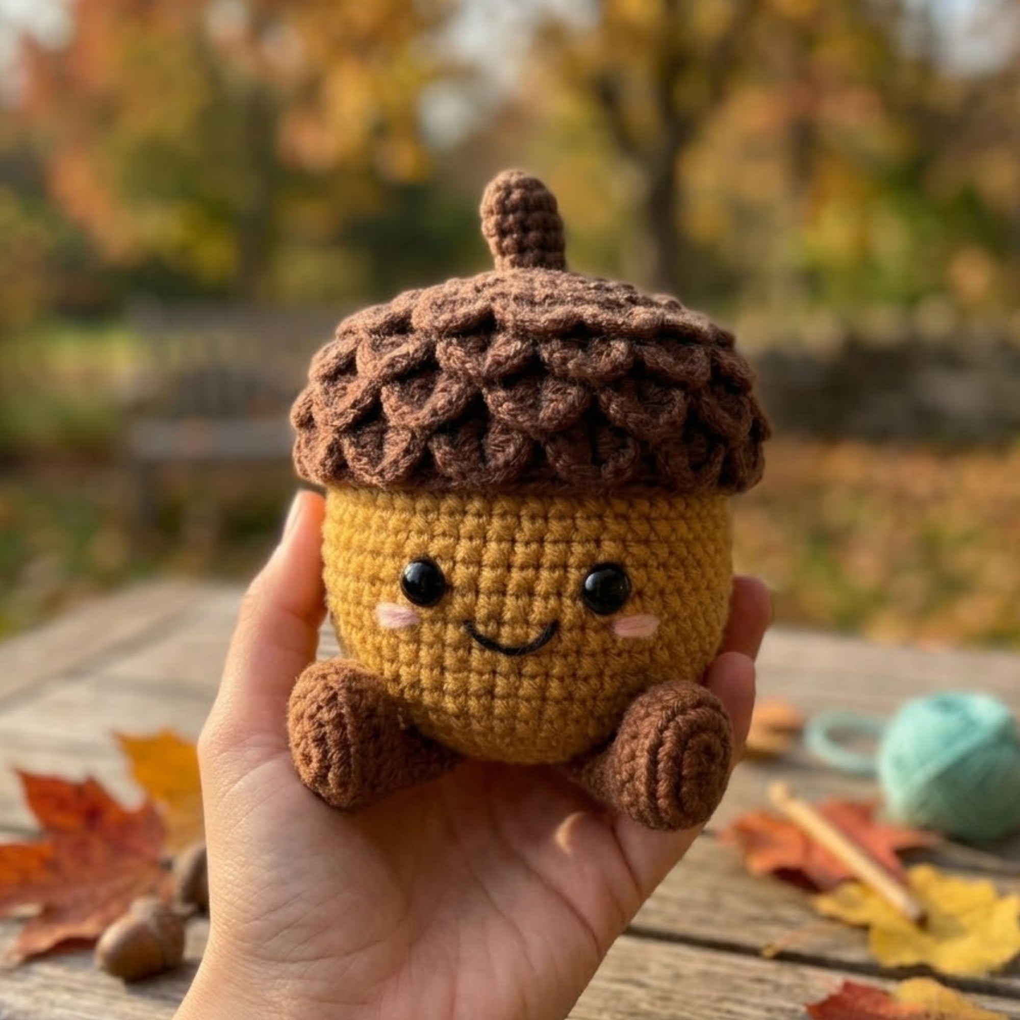 Handmade Crochet Acorn Plush, Cute Amigurumi Acorn Doll, Autumn Fall Forest Yarn Toy, Soft Woodland Gift for Kids Nursery Home Decor
