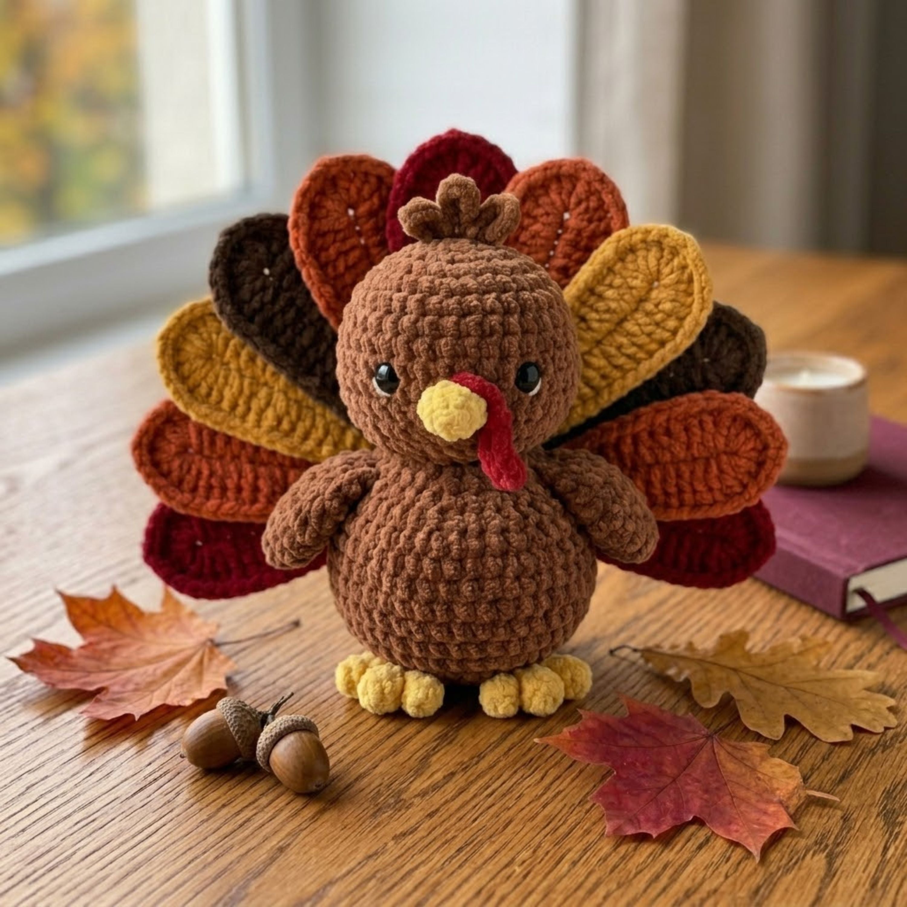 Handmade Crochet Turkey Plush, Cute Amigurumi Thanksgiving Turkey Doll, Fall Yarn Bird Toy, Soft Woodland Gift for Kids Home Decor