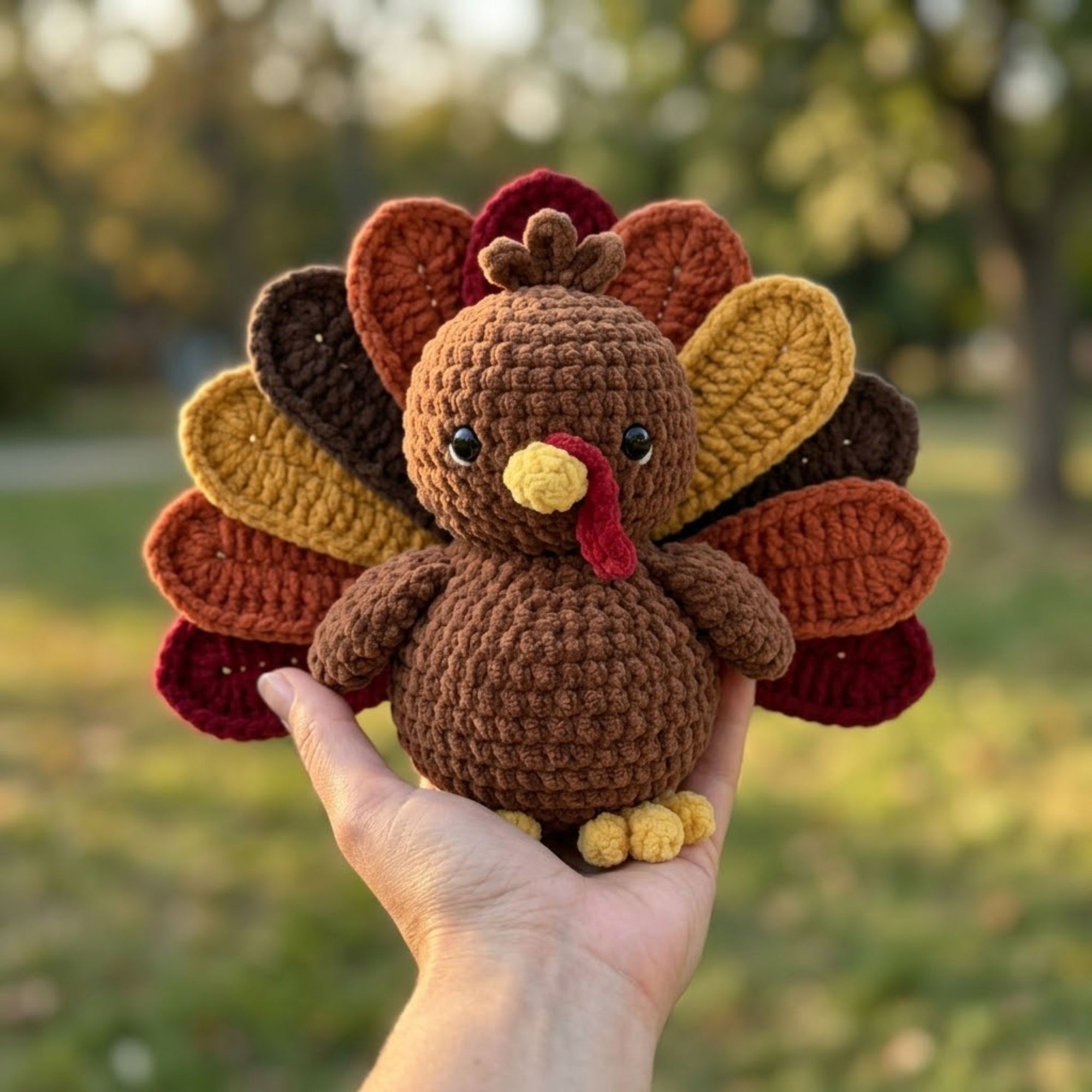 Handmade Crochet Turkey Plush, Cute Amigurumi Thanksgiving Turkey Doll, Fall Yarn Bird Toy, Soft Woodland Gift for Kids Home Decor