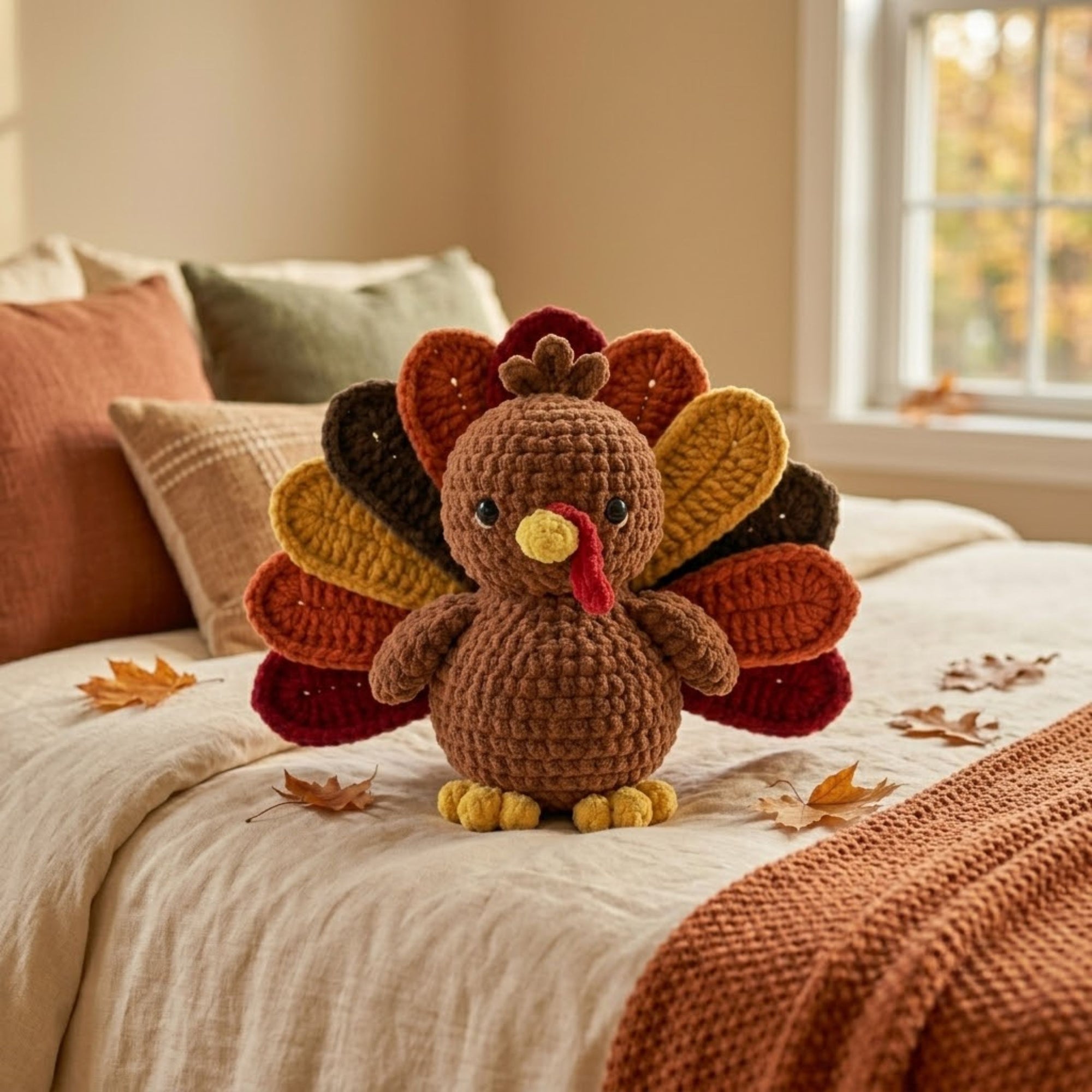 Handmade Crochet Turkey Plush, Cute Amigurumi Thanksgiving Turkey Doll, Fall Yarn Bird Toy, Soft Woodland Gift for Kids Home Decor