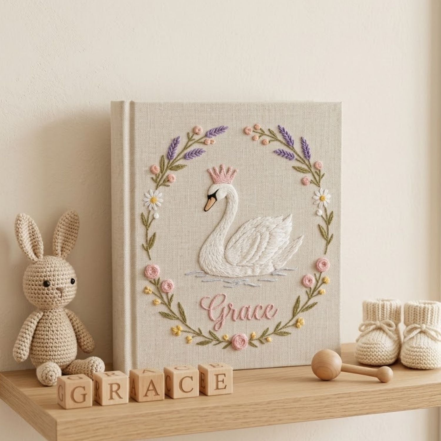 Personalized Baby Photo Album, Hand Embroidered Dinosaur Memory Book, Custom Name Keepsake, Woodland Nursery Gift, Newborn, Baby Shower Gift