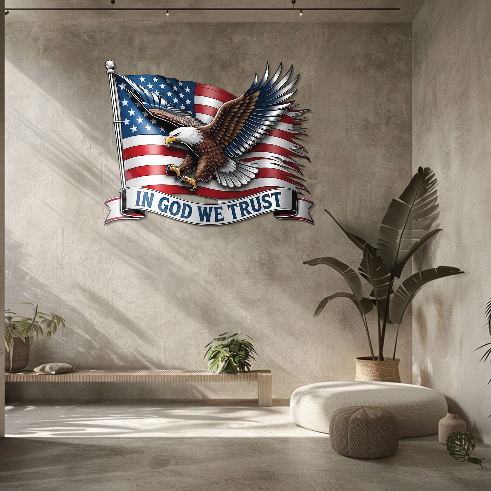 American Eagle Flag – Patriotic Metal Effect Wall Decor for Living Room