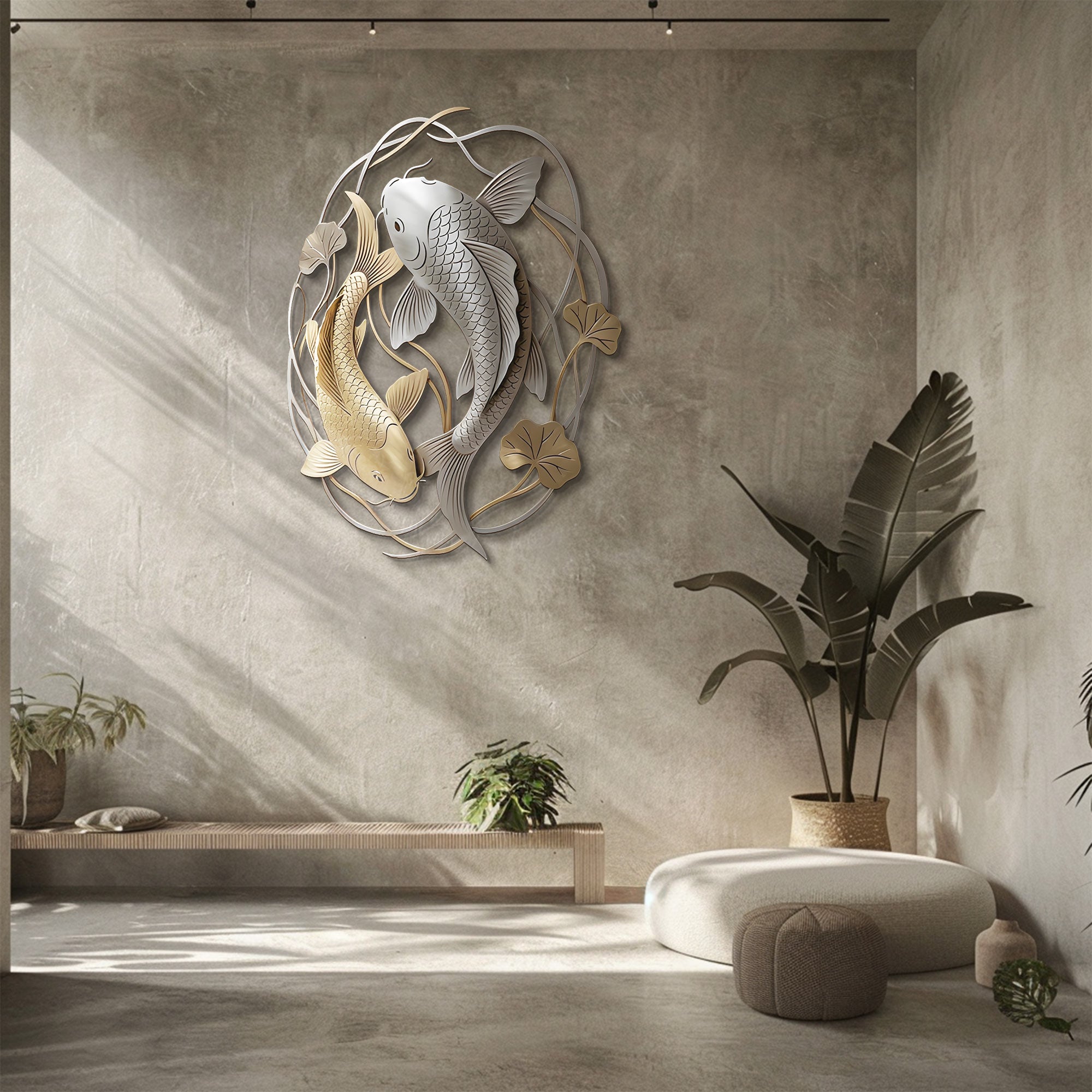 Koi Fish Wall Art – Elegant Asian Style Aluminum Wall Decor for Home