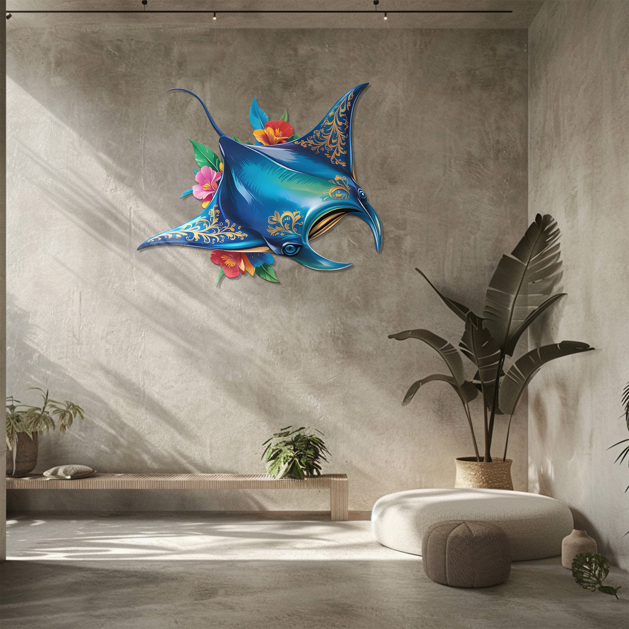 Stingray Wall Art – Elegant Marine Style Aluminum Wall Decor for Home