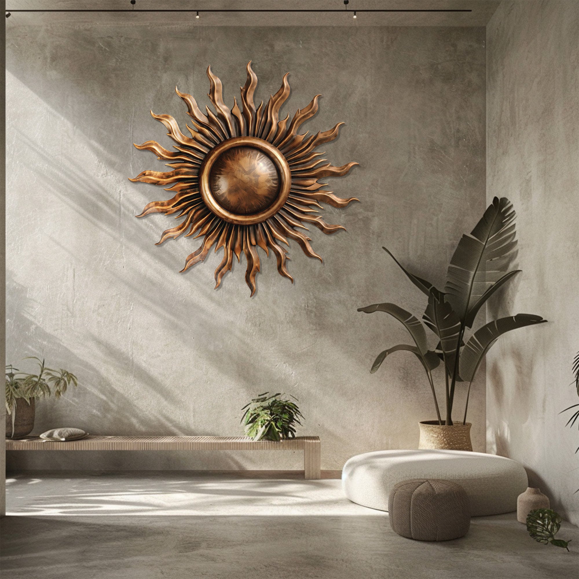 Sun Metal Wall Art – Modern Bronze Aluminum Wall Decor for Living Room