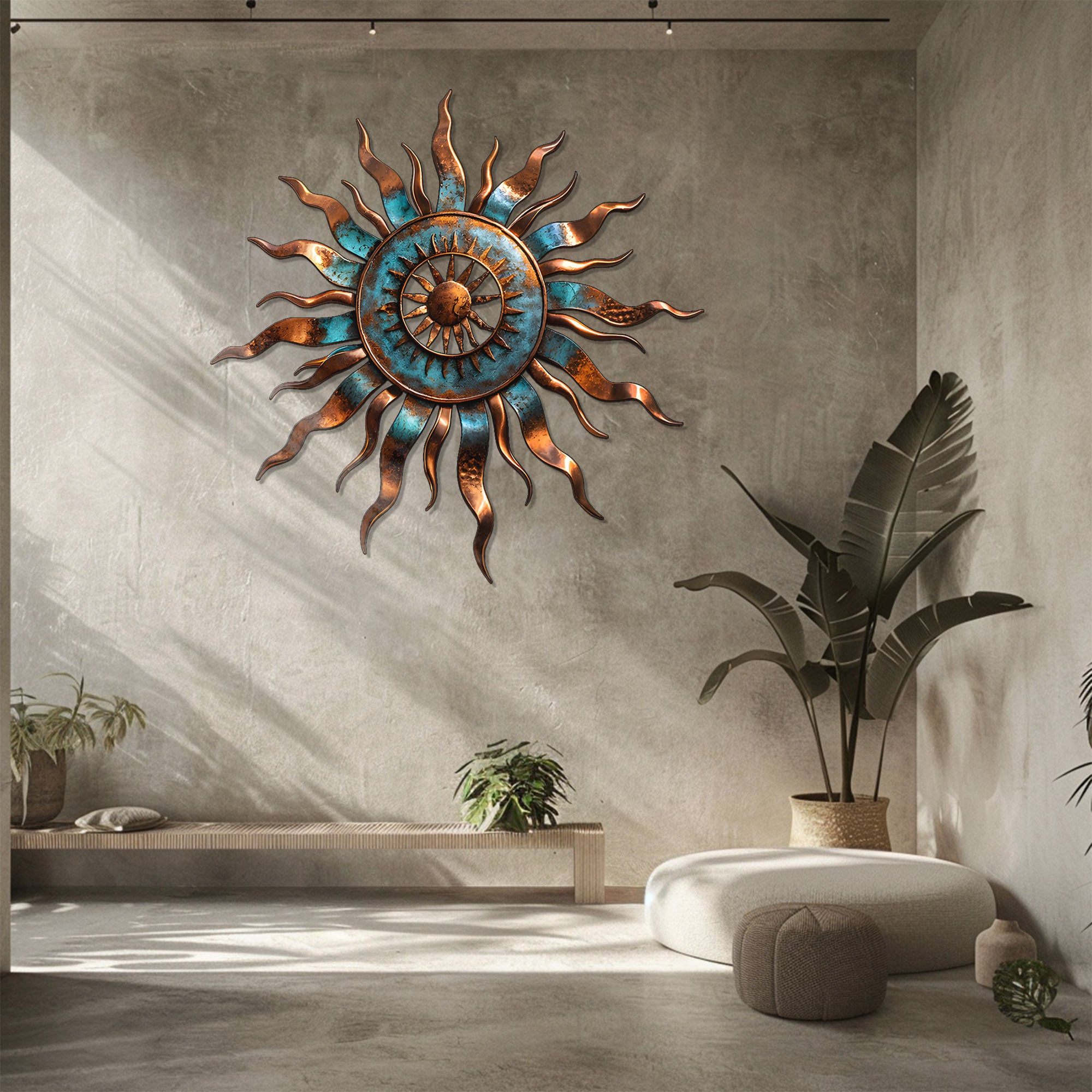 Sun Metal Wall Art – Boho Aluminum UV Printed Wall Decor for Indoor Outdoor Space