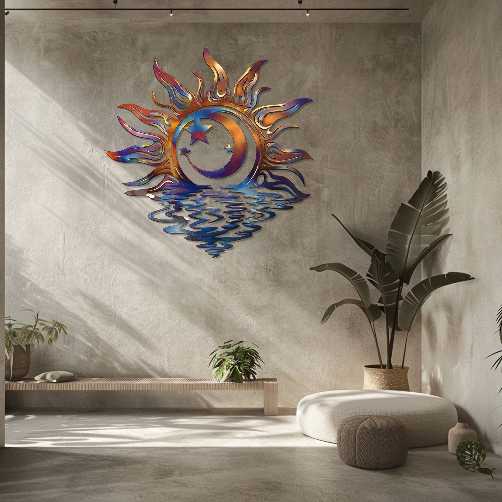 Sun Moon Ocean Wall Art – Coastal Celestial UV Printed Decor for Indoor &amp; Outdoor Spaces
