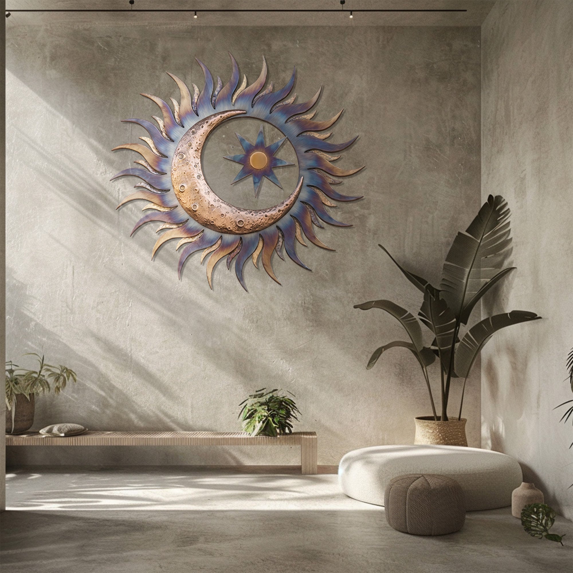 Sun Metal Wall Art – Boho UV Printed Aluminum Wall Decor for Indoor &amp; Outdoor Space