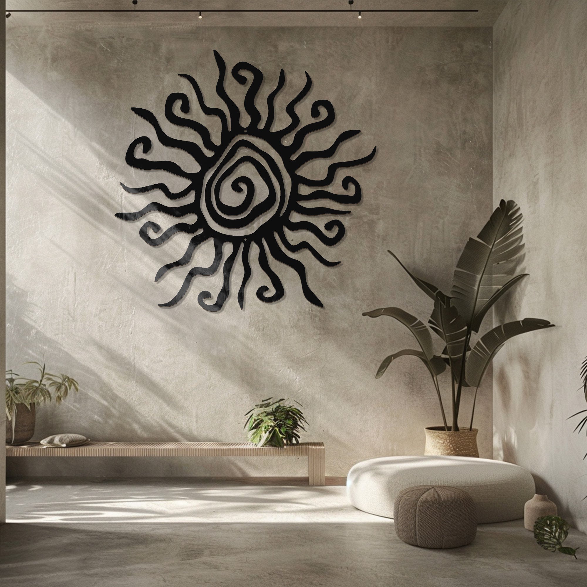 Abstract Sun Wall Art – Minimalist Line Aluminum Metal Decor for Modern Home &amp; Outdoor Spaces