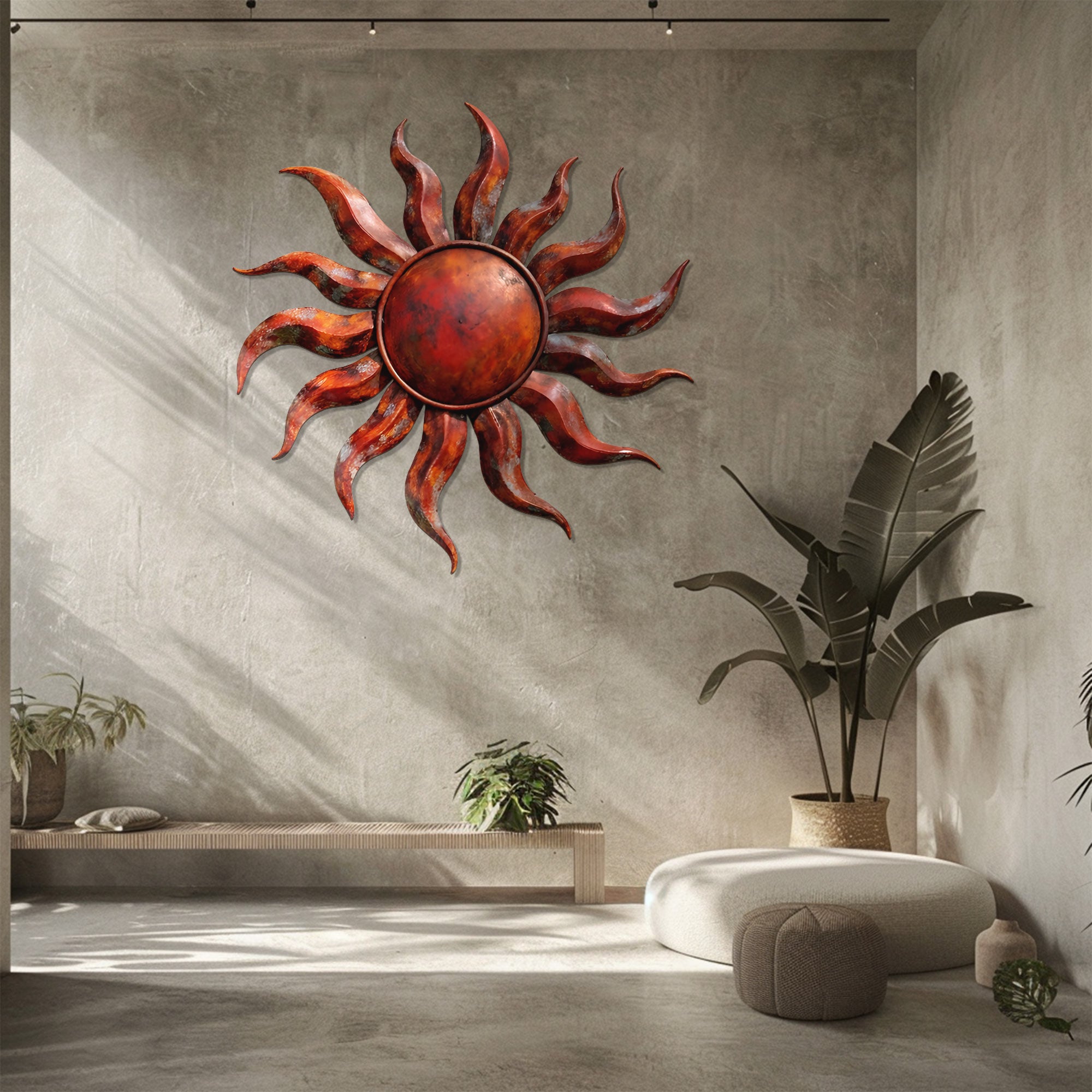 Rustic Sun Wall Art – Rustic Flame Aluminum Metal Decor for Indoor &amp; Outdoor Home Display