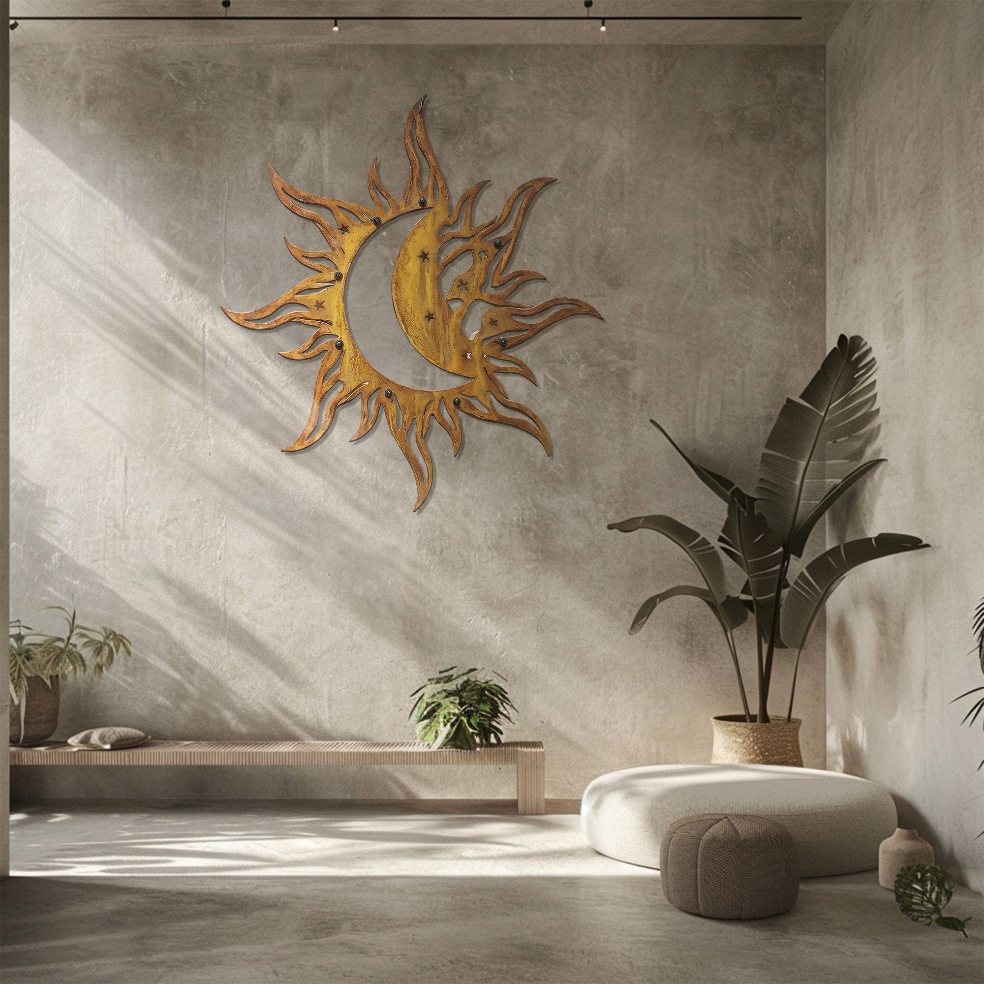 Sun Moon Wall Art – Celestial Boho Aluminum Metal Decor for Indoor &amp; Outdoor Home Spaces
