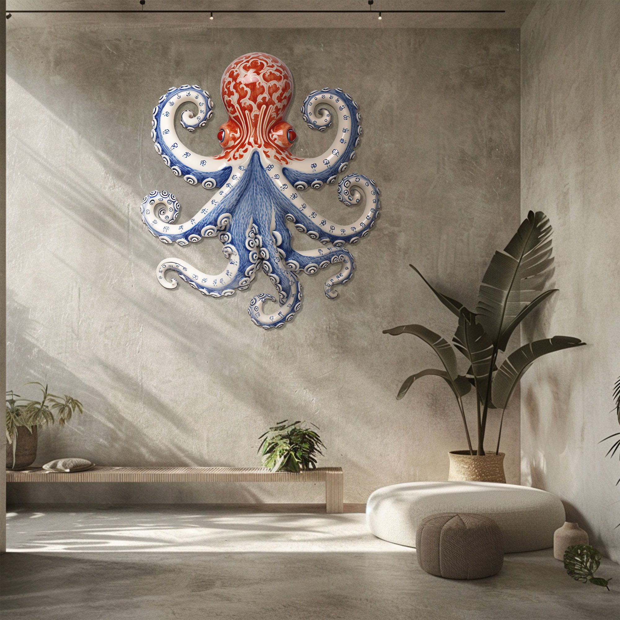 Octopus Metal Wall Art – Coastal UV Printed Aluminum Decor for Outdoor Beach Space