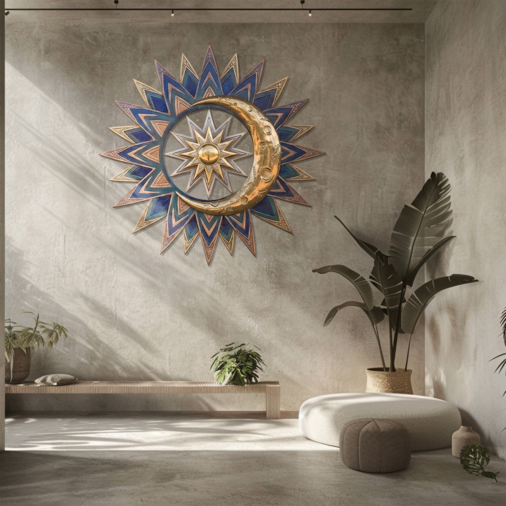 Sun Moon Wall Art – Boho Celestial Style UV Printed Metal Decor for Living Room &amp; Bedroom