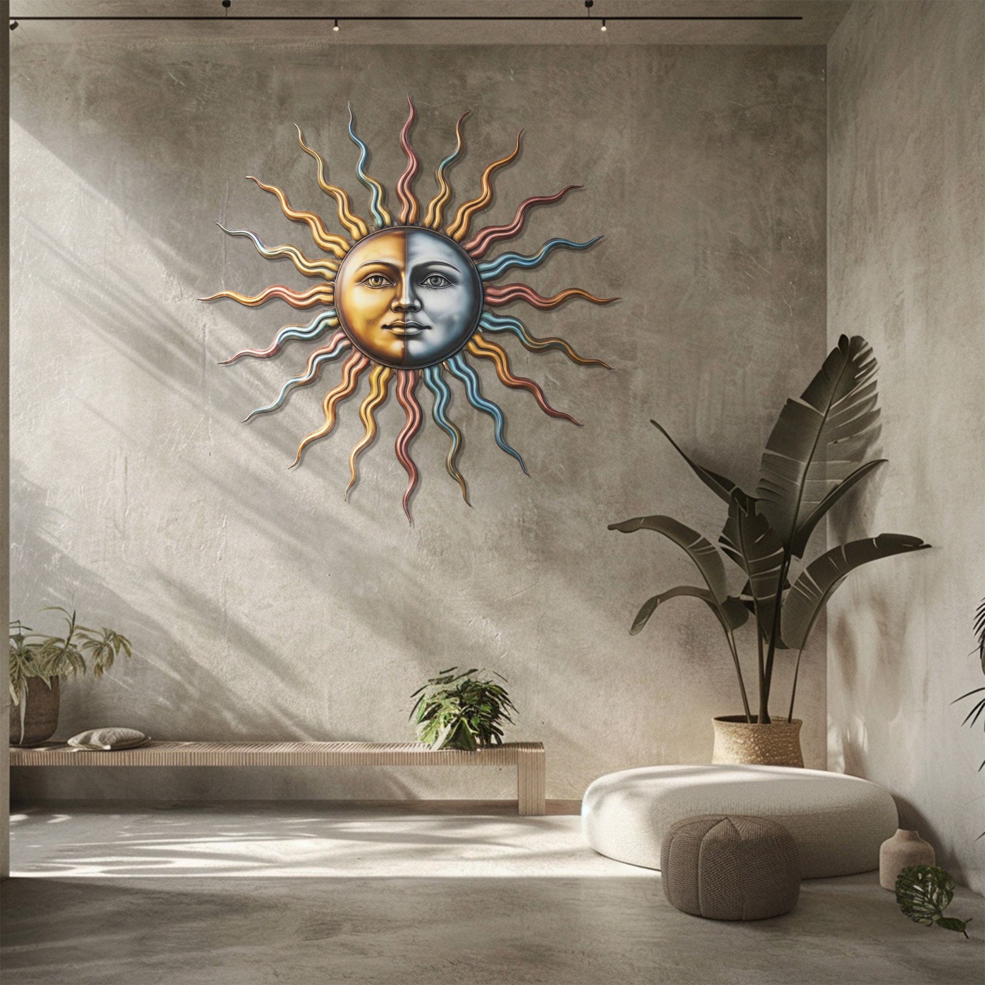 Sun Moon Face – Celestial Dual Tone Metal Decor for Wall Art Display
