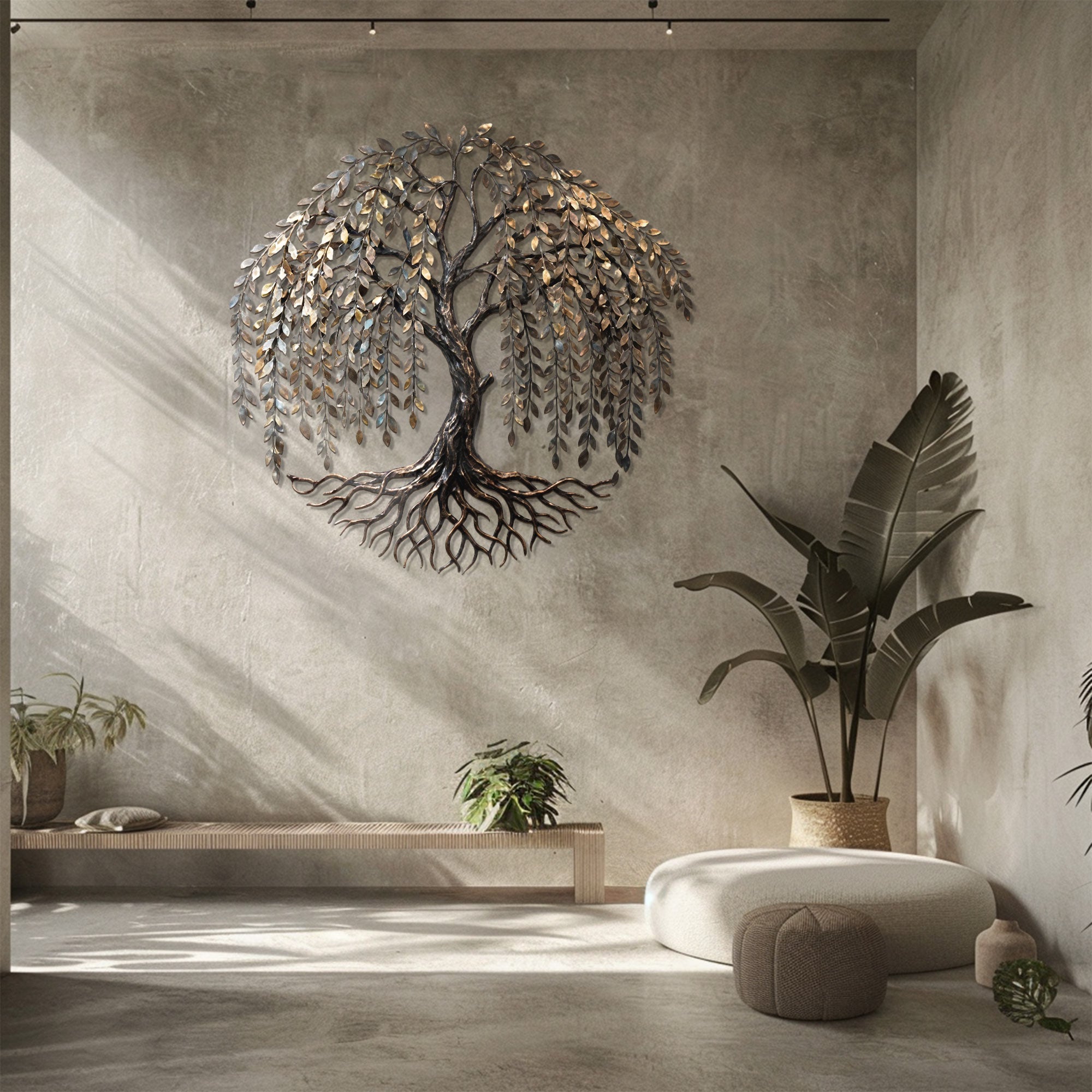 Tree of Life Metal Wall Art – Rustic Nature UV Printed Aluminum Decor for Living Room Garden Wall Decor
