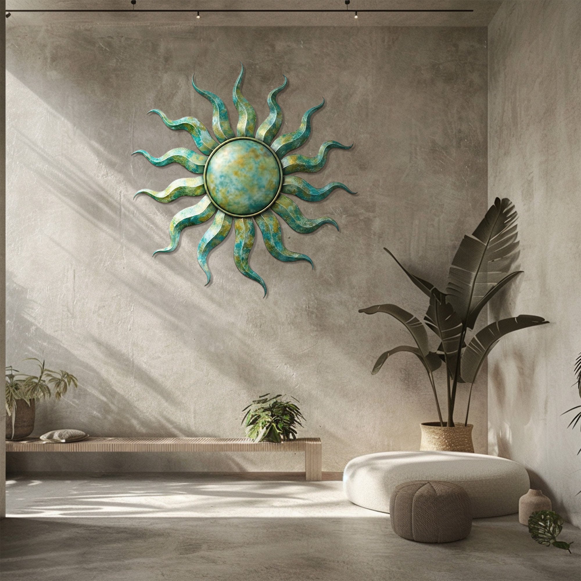 Sun Metal Wall Art – Boho Distressed Metal Wall Decor for Home