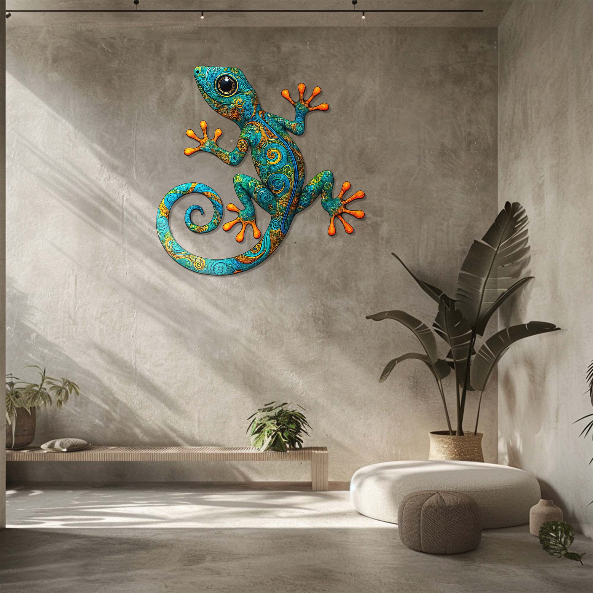 Gecko Wall Art – Boho Tropical UV Printed Aluminum Decor for Indoor Outdoor Wall Display