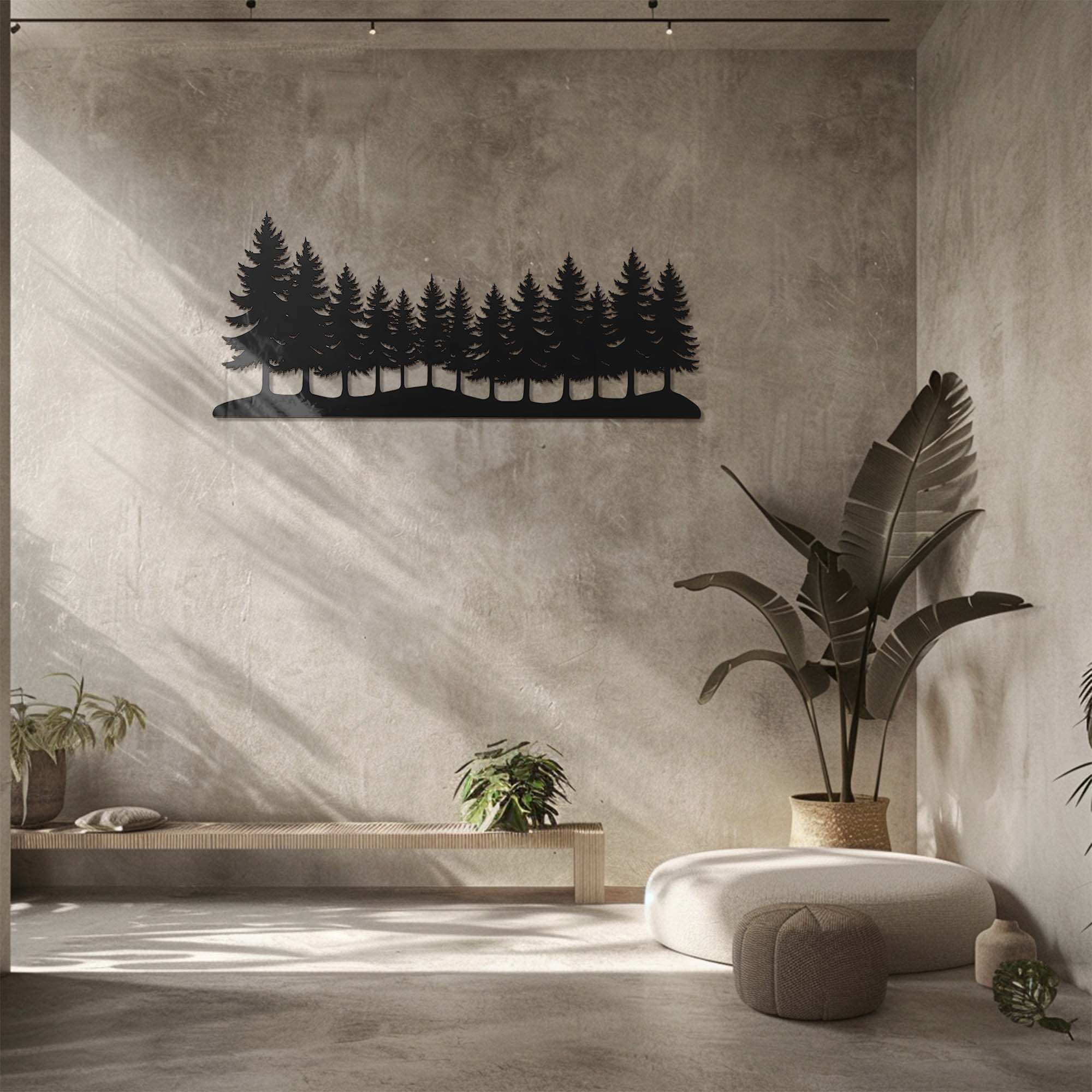 Pine Forest Wall Art – Rustic Nature Silhouette UV Printed Aluminum Decor for Indoor Outdoor Wall Display