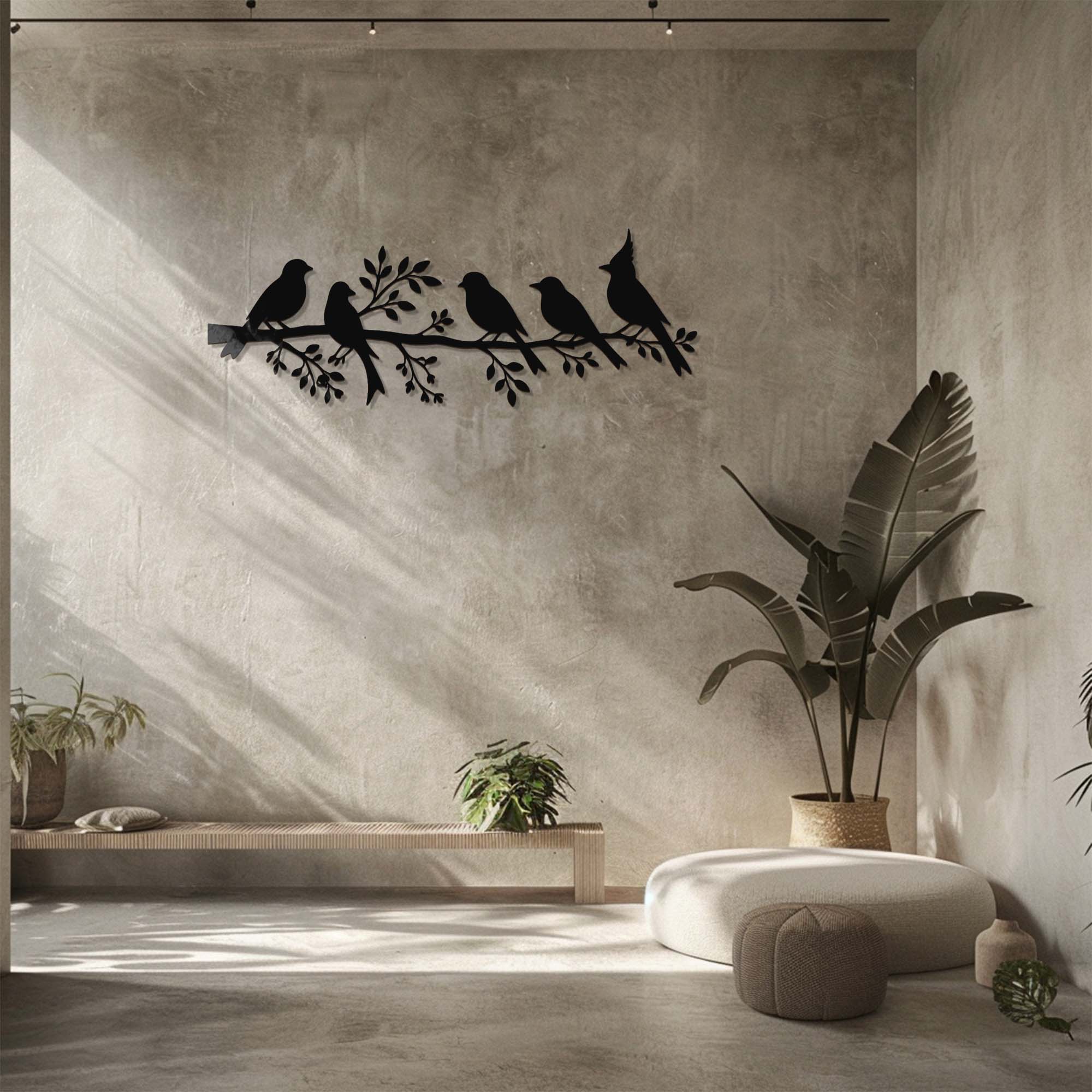 Birds On Branch Metal Wall Art – Minimalist Nature Silhouette UV Printed Aluminum Decor for Living Room Wall