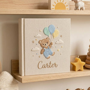 Personalized Baby Photo Album, Hand Embroidered Dinosaur Memory Book, Custom Name Keepsake, Woodland Nursery Gift, Newborn, Baby Shower Gift