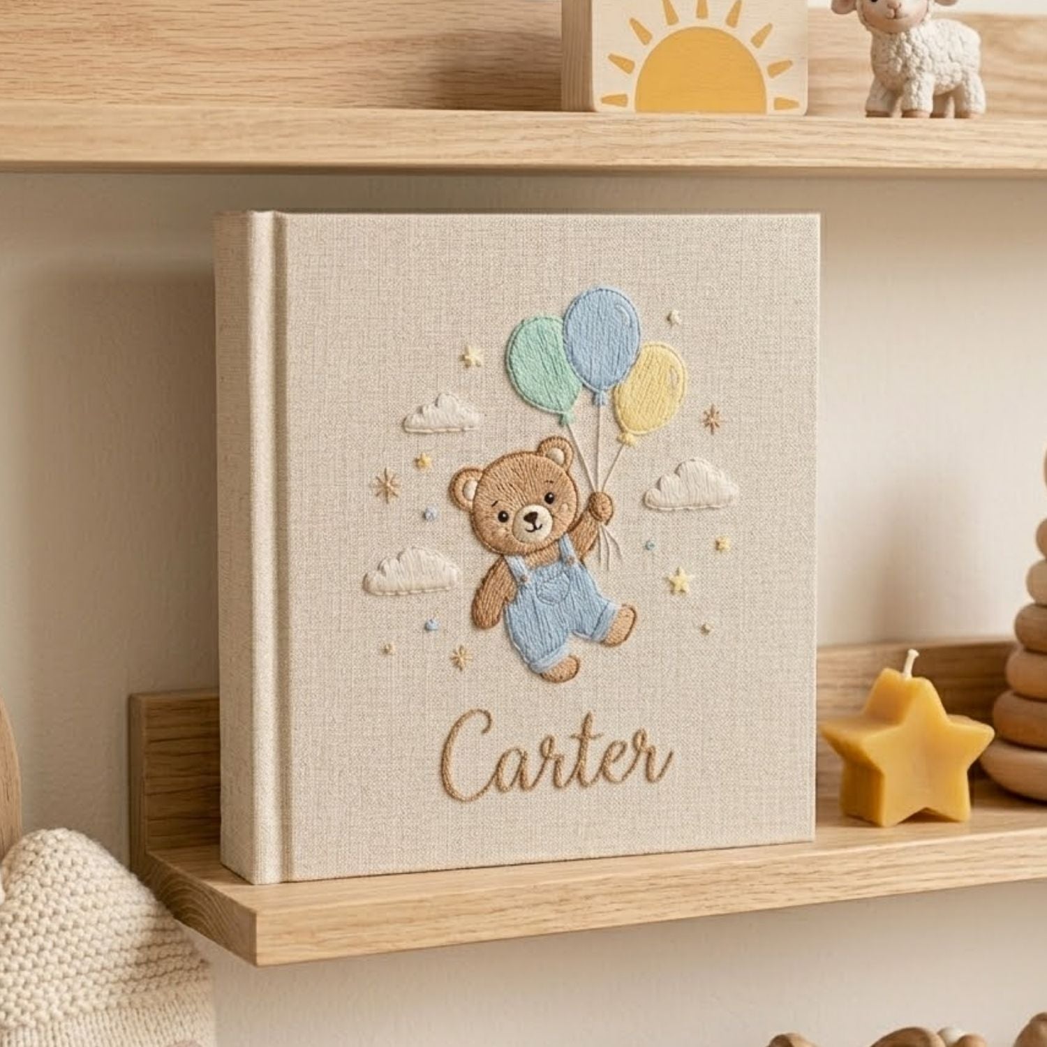 Personalized Baby Photo Album, Hand Embroidered Dinosaur Memory Book, Custom Name Keepsake, Woodland Nursery Gift, Newborn, Baby Shower Gift
