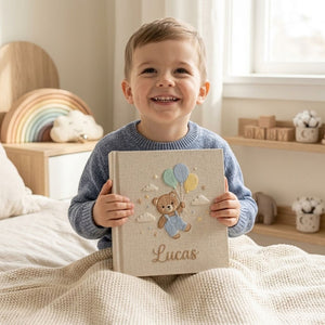 Personalized Baby Photo Album, Hand Embroidered Dinosaur Memory Book, Custom Name Keepsake, Woodland Nursery Gift, Newborn, Baby Shower Gift