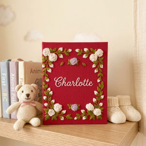 Personalized Baby Photo Album, Hand Embroidered Dinosaur Memory Book, Custom Name Keepsake, Woodland Nursery Gift, Newborn, Baby Shower Gift