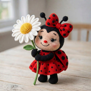 Crochet Ladybug Girl Plush, Handmade Amigurumi Ladybug Doll With Daisy Flower, Cute Spring Nursery Toy, Kawaii 4-12 Inch Gift Decor Toy Sets