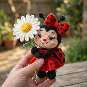 Crochet Ladybug Girl Plush, Handmade Amigurumi Ladybug Doll With Daisy Flower, Cute Spring Nursery Toy, Kawaii 4-12 Inch Gift Decor Toy Sets