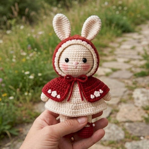 Crochet Red Riding Hood Bunny Doll Handmade Amigurumi Rabbit Plush, Cute Nursery Baby Shower Gift, Sizes 4-12 Inches Soft Toy for Baby Girls