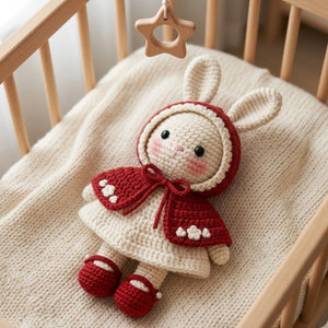 Crochet Red Riding Hood Bunny Doll Handmade Amigurumi Rabbit Plush, Cute Nursery Baby Shower Gift, Sizes 4-12 Inches Soft Toy for Baby Girls