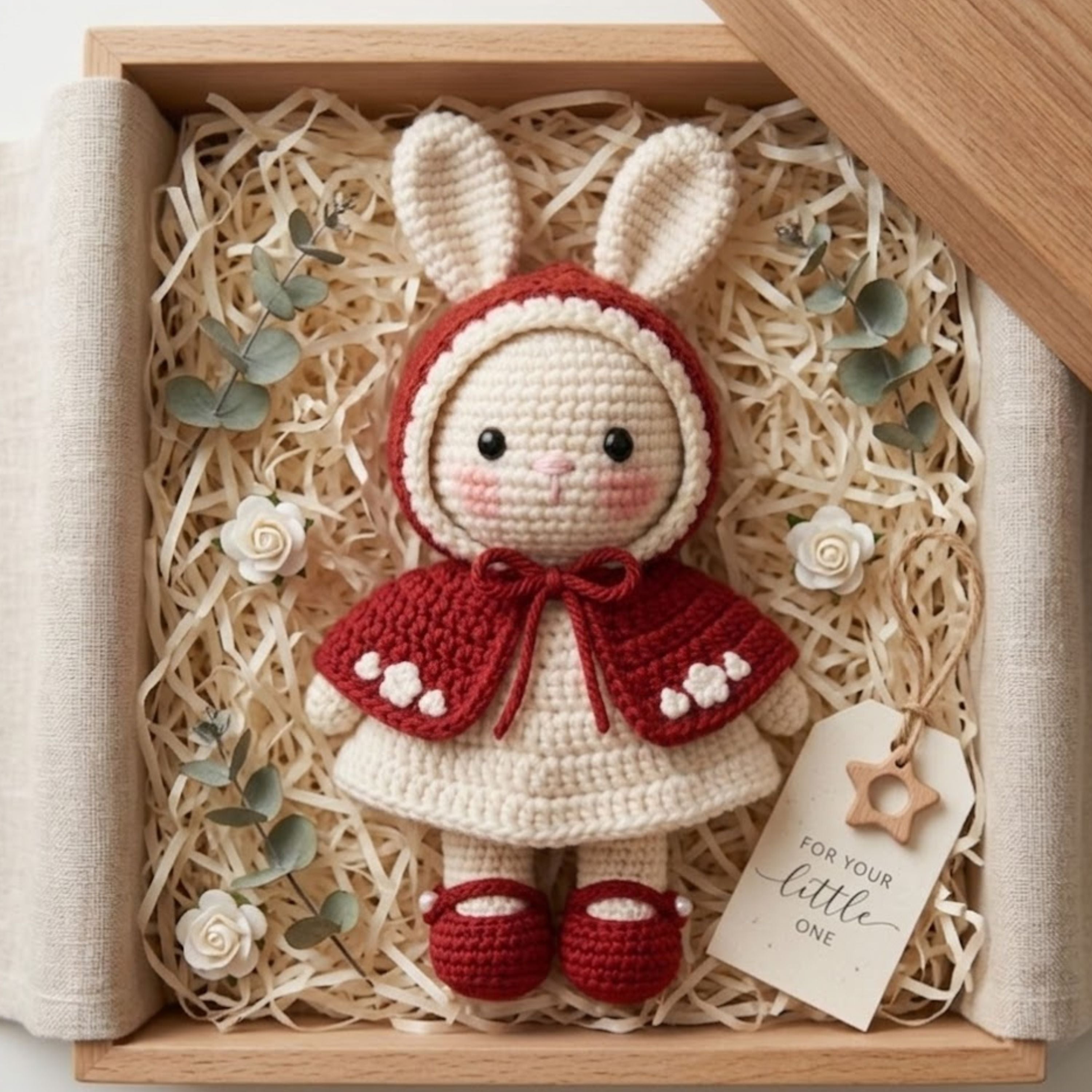 Crochet Red Riding Hood Bunny Doll Handmade Amigurumi Rabbit Plush, Cute Nursery Baby Shower Gift, Sizes 4-12 Inches Soft Toy for Baby Girls