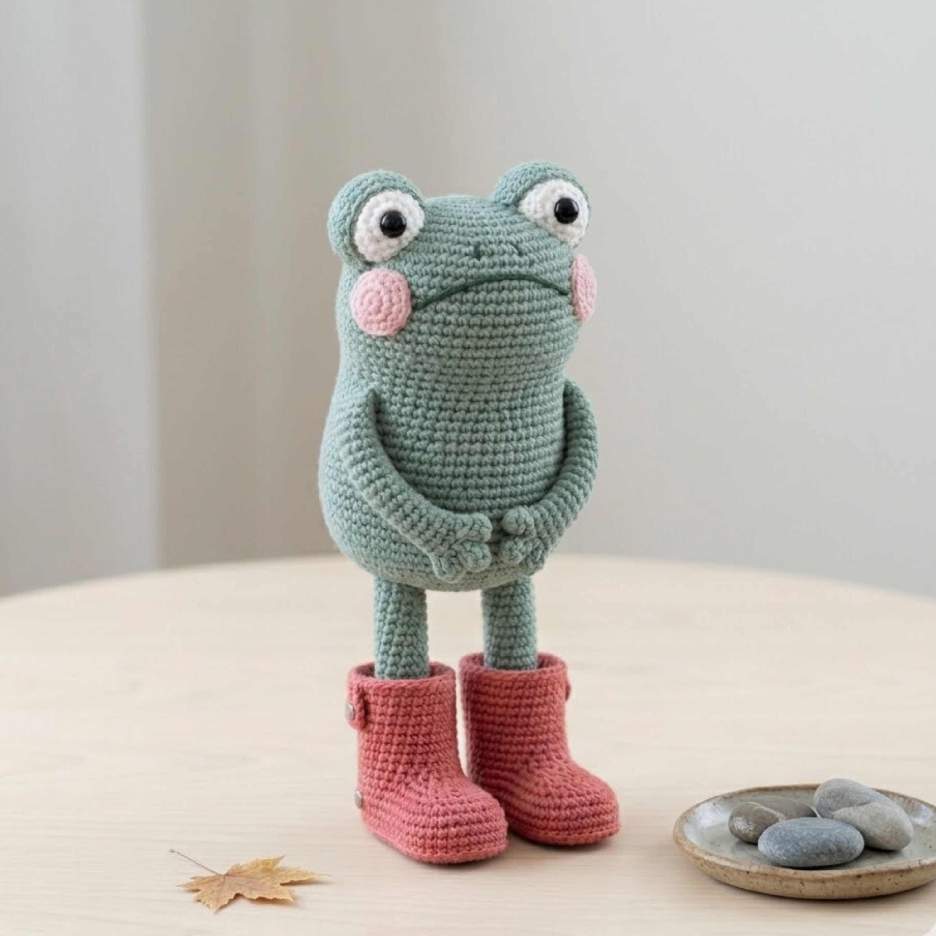 Crochet Frog Doll with Pink Boots Handmade Amigurumi Plush, Cute Nursery Baby Shower Gift, Size 4-12 Inches Soft Toy for Kids Room Decor Toy