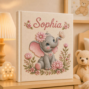 Personalized Embroidered Elephant Baby Photo Album, Custom Name Floral Nursery Keepsake Book, Elephant Nursery Album, Baby Shower Gift Girl