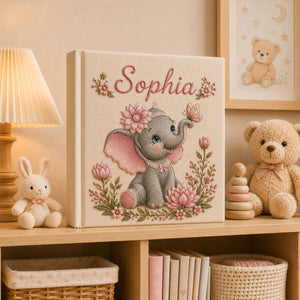 Personalized Embroidered Elephant Baby Photo Album, Custom Name Floral Nursery Keepsake Book, Elephant Nursery Album, Baby Shower Gift Girl