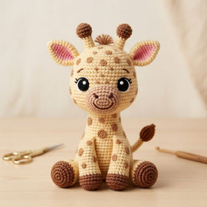 Crochet Giraffe Doll Handmade Amigurumi Safari Animal Plush, Cute Nursery Baby Shower Gift, Sizes 4-12 Inches Soft Toy for Kids Safari Decor