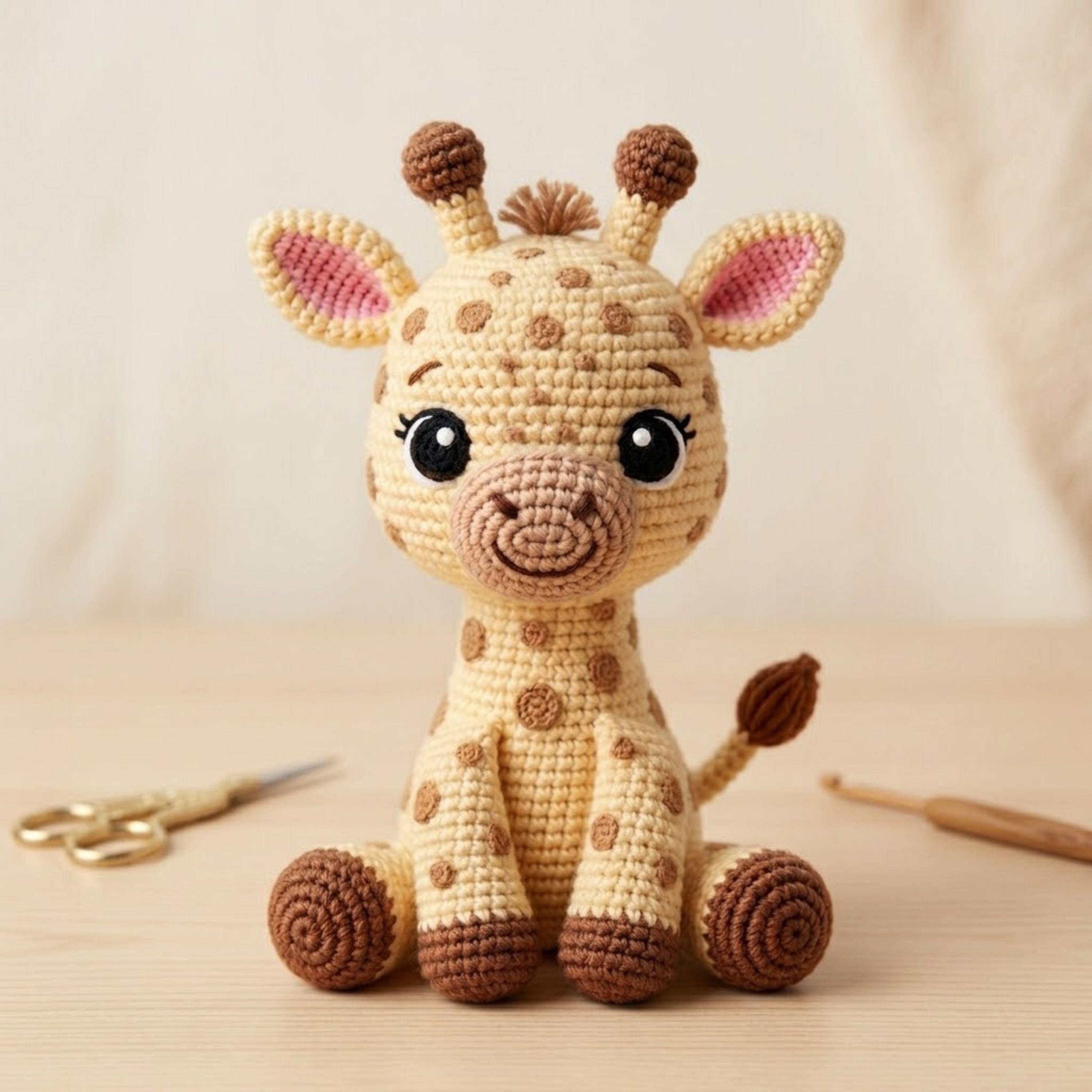 Crochet Giraffe Doll Handmade Amigurumi Safari Animal Plush, Cute Nursery Baby Shower Gift, Sizes 4-12 Inches Soft Toy for Kids Safari Decor