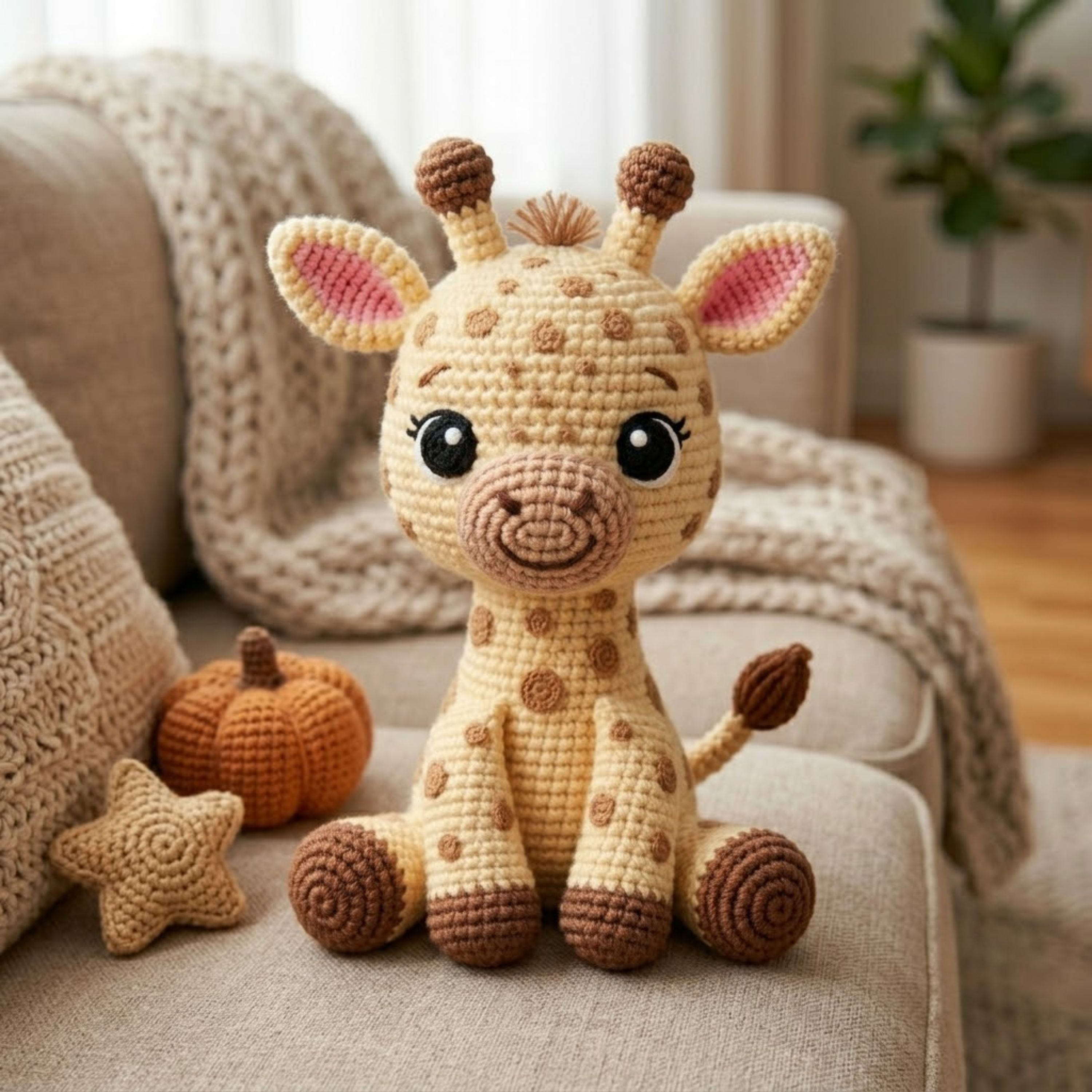 Crochet Giraffe Doll Handmade Amigurumi Safari Animal Plush, Cute Nursery Baby Shower Gift, Sizes 4-12 Inches Soft Toy for Kids Safari Decor