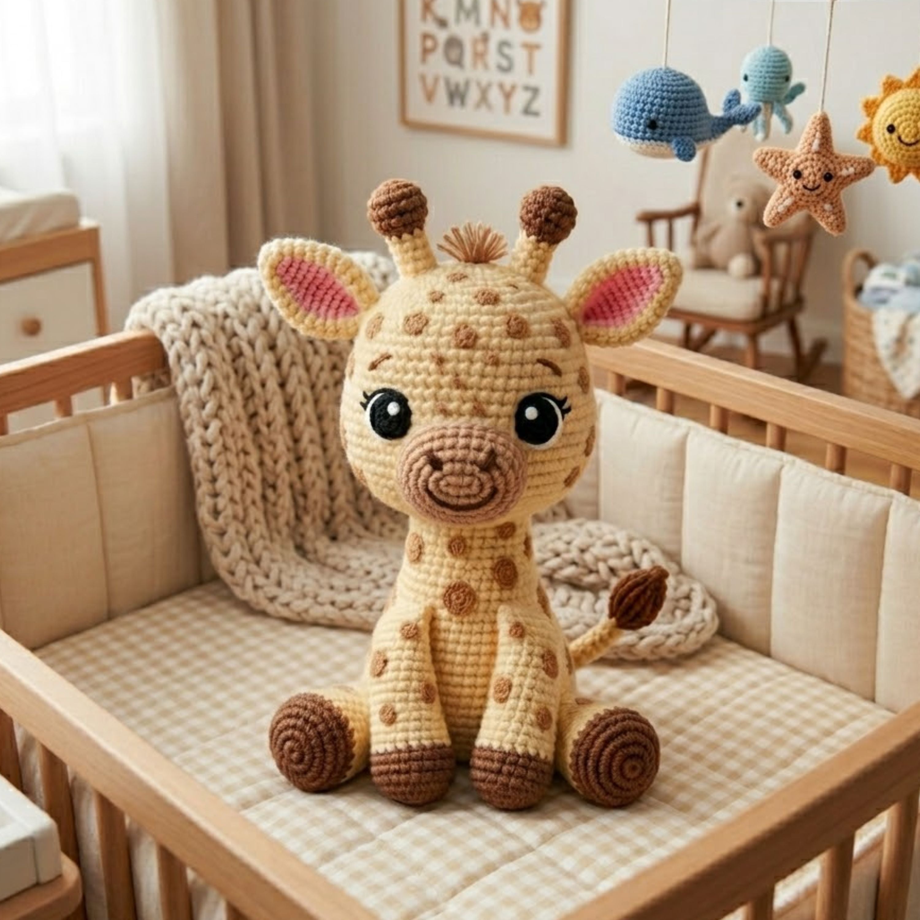 Crochet Giraffe Doll Handmade Amigurumi Safari Animal Plush, Cute Nursery Baby Shower Gift, Sizes 4-12 Inches Soft Toy for Kids Safari Decor