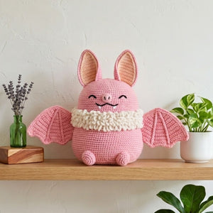 Crochet Pink Bat Bunny Plush Handmade Amigurumi Kawaii Rabbit with Wings, Cute Nursery Decor Gift, Sizes 4-12 Inches Soft Toy for Kids Decor