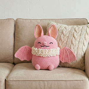 Crochet Pink Bat Bunny Plush Handmade Amigurumi Kawaii Rabbit with Wings, Cute Nursery Decor Gift, Sizes 4-12 Inches Soft Toy for Kids Decor