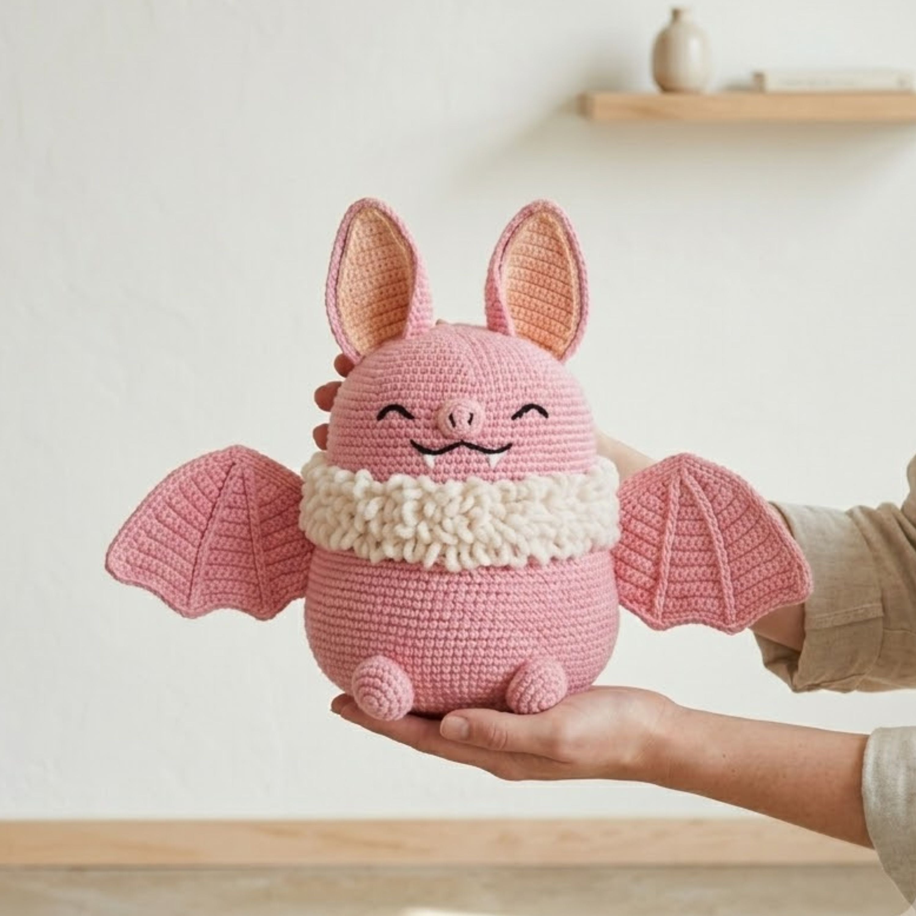 Crochet Pink Bat Bunny Plush Handmade Amigurumi Kawaii Rabbit with Wings, Cute Nursery Decor Gift, Sizes 4-12 Inches Soft Toy for Kids Decor